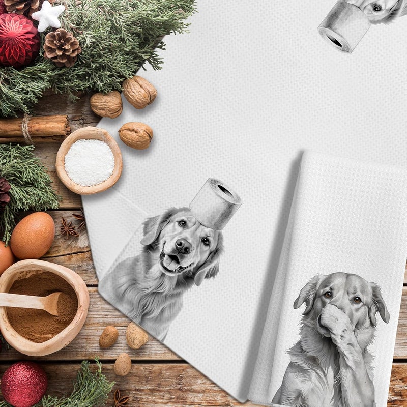 LUKIPOM Funny Golden Retriever Bathroom Hand Towels Set of 2, Golden Retriever Gifts, Golden Retriever Gifts for Women, Dog Bathroom Decor,16x24 Inch - Image 4